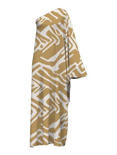 Diarrablu Satu Printed Long-sleeve One-shoulder Maxi Dress In Lava Cream