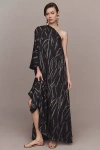 DIARRABLU SATU ONE-SHOULDER SCRIBBLE-PRINT SIDE-SLIT MAXI DRESS