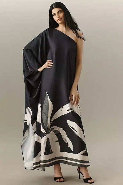 Diarrablu Satu Printed Long-sleeve One-shoulder Maxi Dress In Black