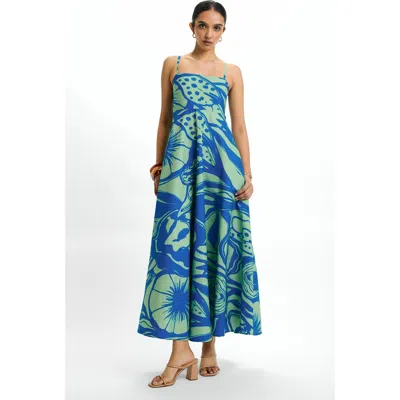 Diarrablu Tima Mint Oria Cotton Midi Dress In Blue