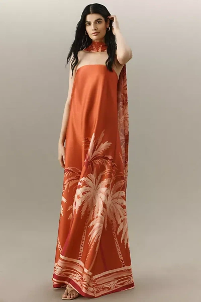 Diarrablu Printed Linen Sol Dress In Brown