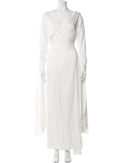 Pre-owned Diarrablu V-neck Long Dress In White