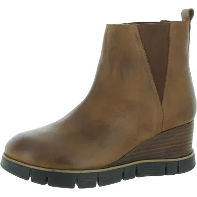 Diba True Ball Room Womens Leather Ankle Wedge Boots In Green