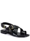 Diba True Women's Leather Toe Loop Flat Sandals In Black In Black