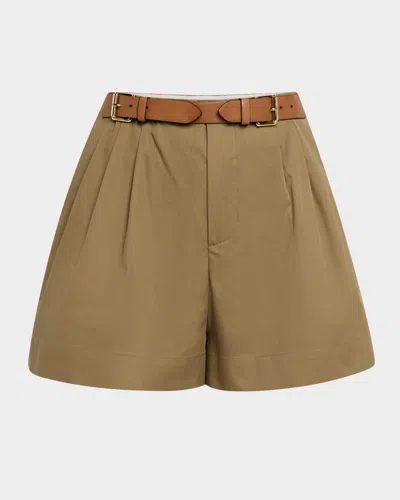 Dice Kayek Belted Pleated Cotton Shorts In Tobacco