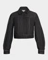 Dice Kayek Blouson-sleeve Crop Denim Jacket In Black
