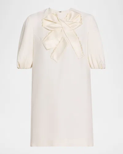 Dice Kayek Bow Puff-sleeve Mini Shift Dress In Off White