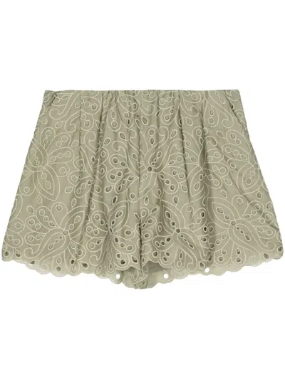Dice Kayek Broderie Anglaise Cotton Shorts In Green
