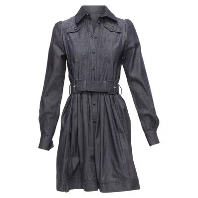 Dice Kayek Cotton Denim Pleated Front Pocketed Safari Dress In Blue