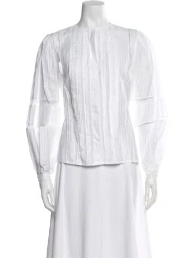 Pre-owned Dice Kayek Crew Neck Long Sleeve Blouse In White