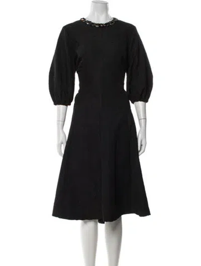 Pre-owned Dice Kayek Crew Neck Midi Length Dress In Black