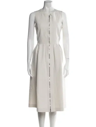 Pre-owned Dice Kayek Crew Neck Midi Length Dress In White