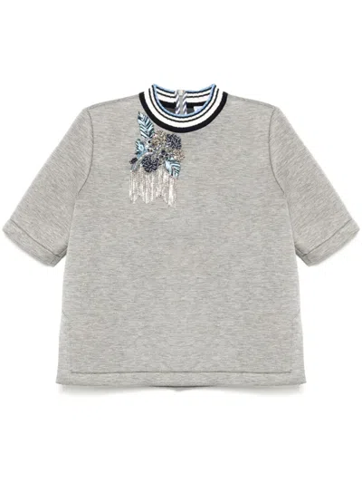 Dice Kayek Crystal-embellished T-shirt In Grey