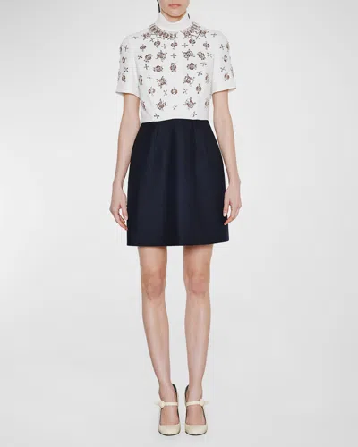 Dice Kayek Crystal Short-sleeve Mini Dress In Navy