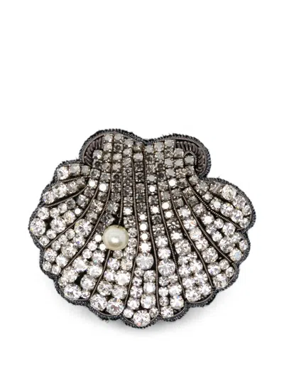 Dice Kayek Crystal-embellished Shell Brooch In Silver
