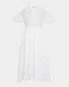 Dice Kayek Daisy Eyelet Short-sleeve Midi Shirtdress With Camisole In White