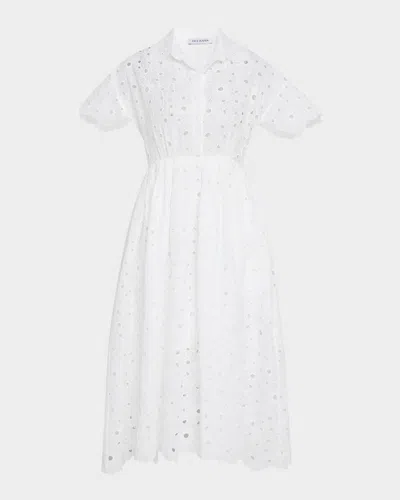 Dice Kayek Daisy Eyelet Short-sleeve Midi Shirtdress With Camisole In White