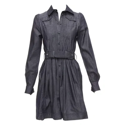 Pre-owned Dice Kayek Dark Blue Cotton Denim Pleated Front Pocketed Safari Dress Fr34 Xs
