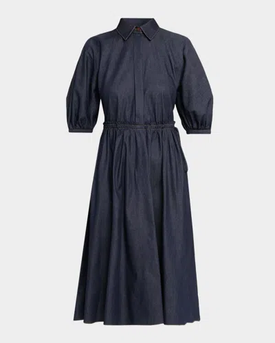 Dice Kayek Denim Puff-sleeve Drawstring Midi Shirtdress In Purple