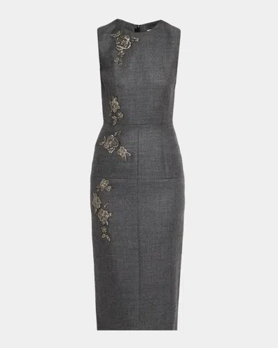 Dice Kayek Embellished Tailored Wool Sleeveless Midi Dress In Gray