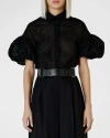 DICE KAYEK EYELET EMBROIDERED PUFF-SLEEVE COLLARED SHIRT