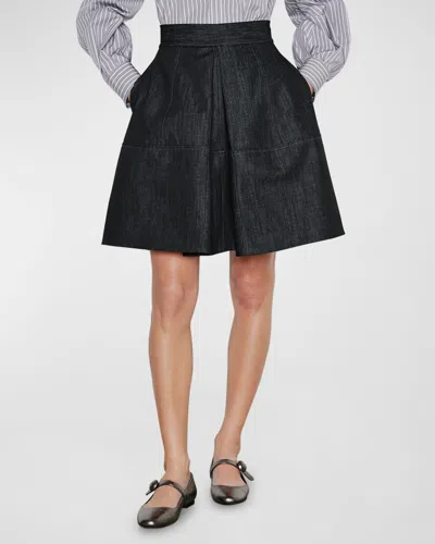 Dice Kayek Flared Denim Midi Skirt In Navy