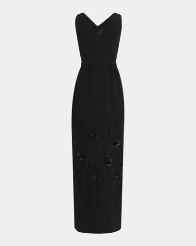 Dice Kayek Floral Embellished Crepe Sleeveless Column Gown In Black