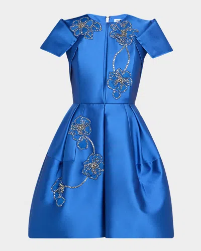 Dice Kayek Floral Embroidered Pleated Mini Dress In Blue