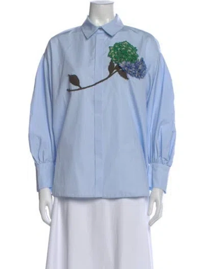Pre-owned Dice Kayek Floral Print Long Sleeve Blouse In Blue