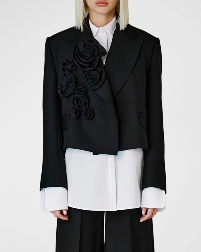 Dice Kayek Flower Crop Blazer Jacket In Black