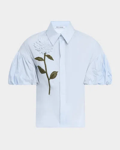 Dice Kayek Flower Embellished Puff-sleeve Button-down Shirt In Multi