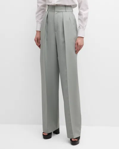 Dice Kayek High-rise Double-pleated Wide-leg Crepe Pants In Almond Green