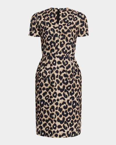 Dice Kayek Leopard-print Short-sleeve Sheath Dress In Brown