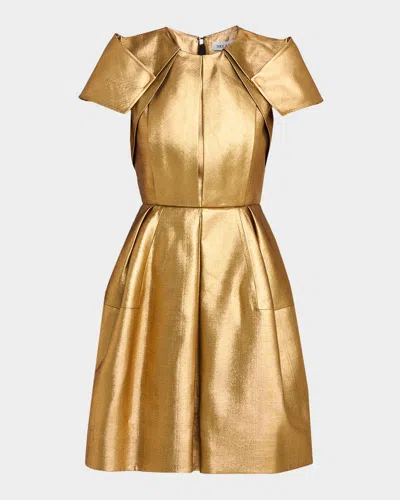 Dice Kayek Metallic Pleated Short-sleeve Fit-and-flare Dress In Gray