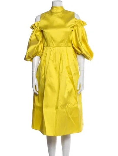 Pre-owned Dice Kayek Mock Neck Midi Length Dress W/ Tags In Yellow