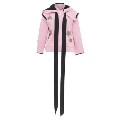 Dice Kayek Neoprene Star Applique Hoodie In Pink