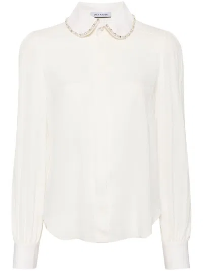 Dice Kayek Pearl Beaded Collar Silk Shirt In 白色