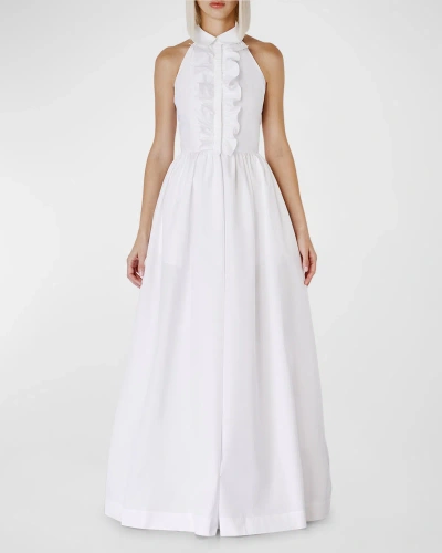 Dice Kayek Peter-pan Collared Sleeveless Fit-&-flare Gown In White