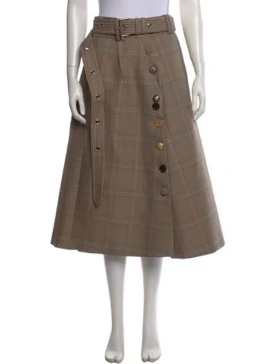 Pre-owned Dice Kayek Plaid Print Midi Length Skirt In Brown