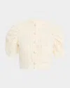 Dice Kayek Pointelle Knit Puff-sleeve Crop Cardigan In Neutral