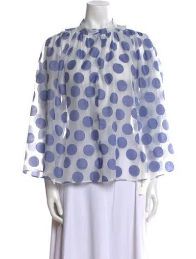 Pre-owned Dice Kayek Polka Dot Print Mock Neck Blouse In Blue
