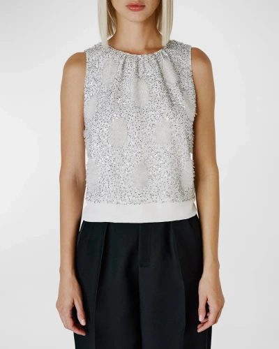 Dice Kayek Polka-dot Sequin Embellished Sleeveless Top In Off White