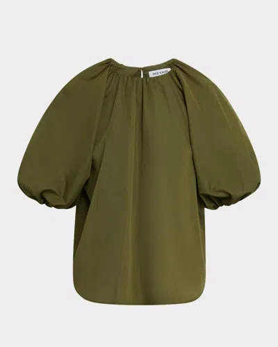 Dice Kayek Puff-sleeve Gathered Shirt In Khaki
