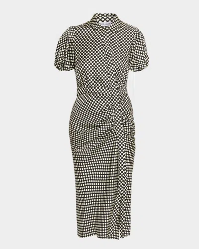 Dice Kayek Puff-sleeve Ruched Polka-dot Silk Midi Dress In Multi