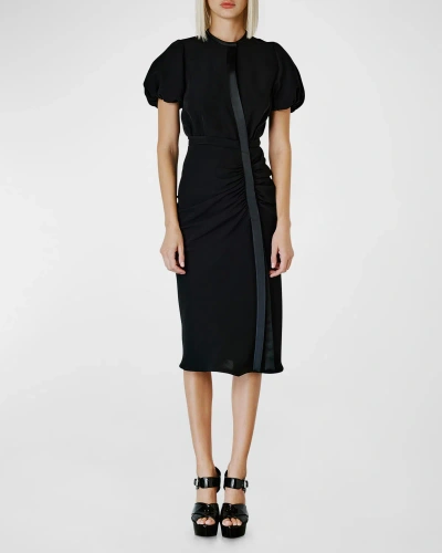 Dice Kayek Ribbon-trim Puff-sleeve Dress In Black