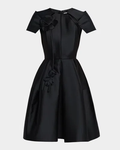 Dice Kayek Rosette Pleated Mini Dress In Black