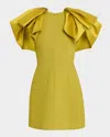 Dice Kayek Satin Bow-sleeve Mini Crepe Dress In Green