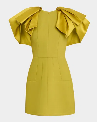 Dice Kayek Satin Bow-sleeve Mini Crepe Dress In Green
