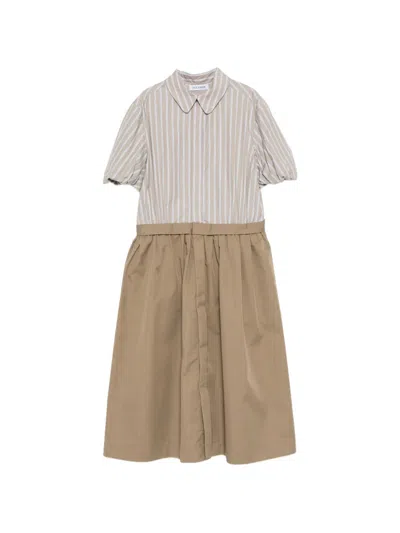 Dice Kayek Sculptural-sleeves Striped Shirt Dress In Brown
