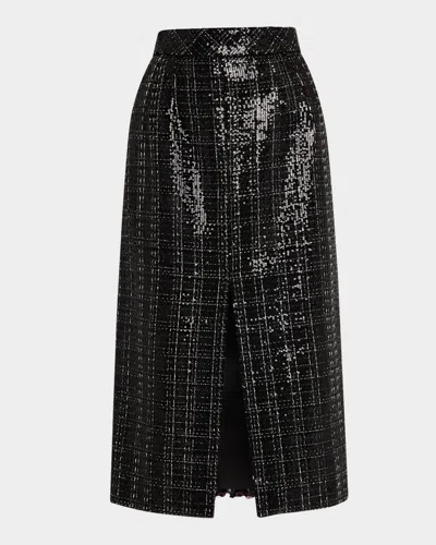 Dice Kayek Sequined Check Slit Midi Skirt In Black